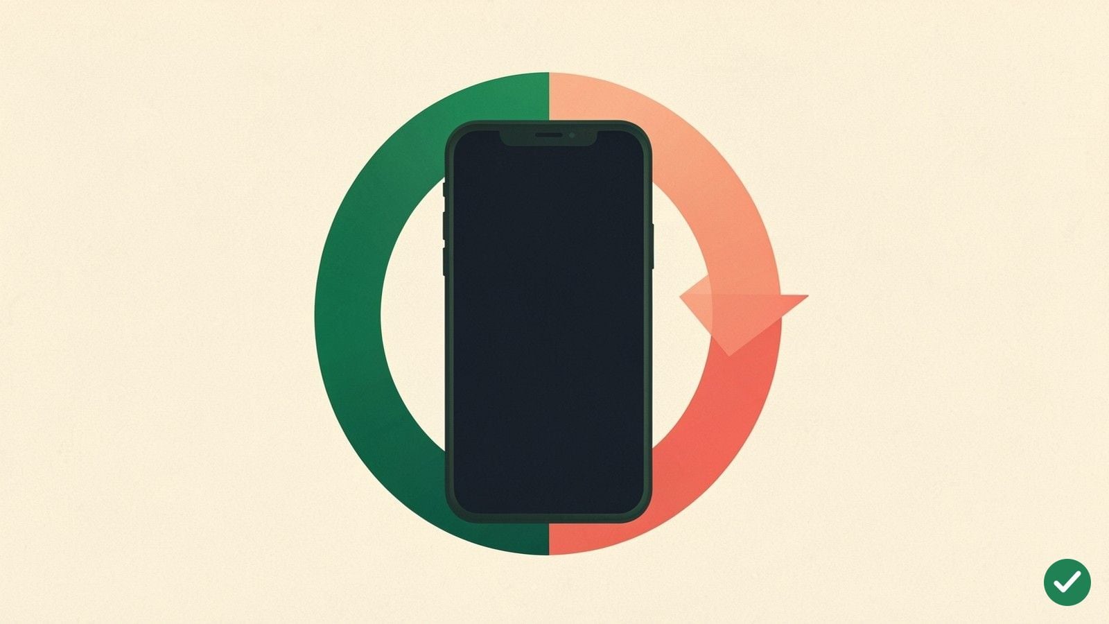 Ilustrácia smartfónu spredu, okolo ktorého je veľká kruhová šípka