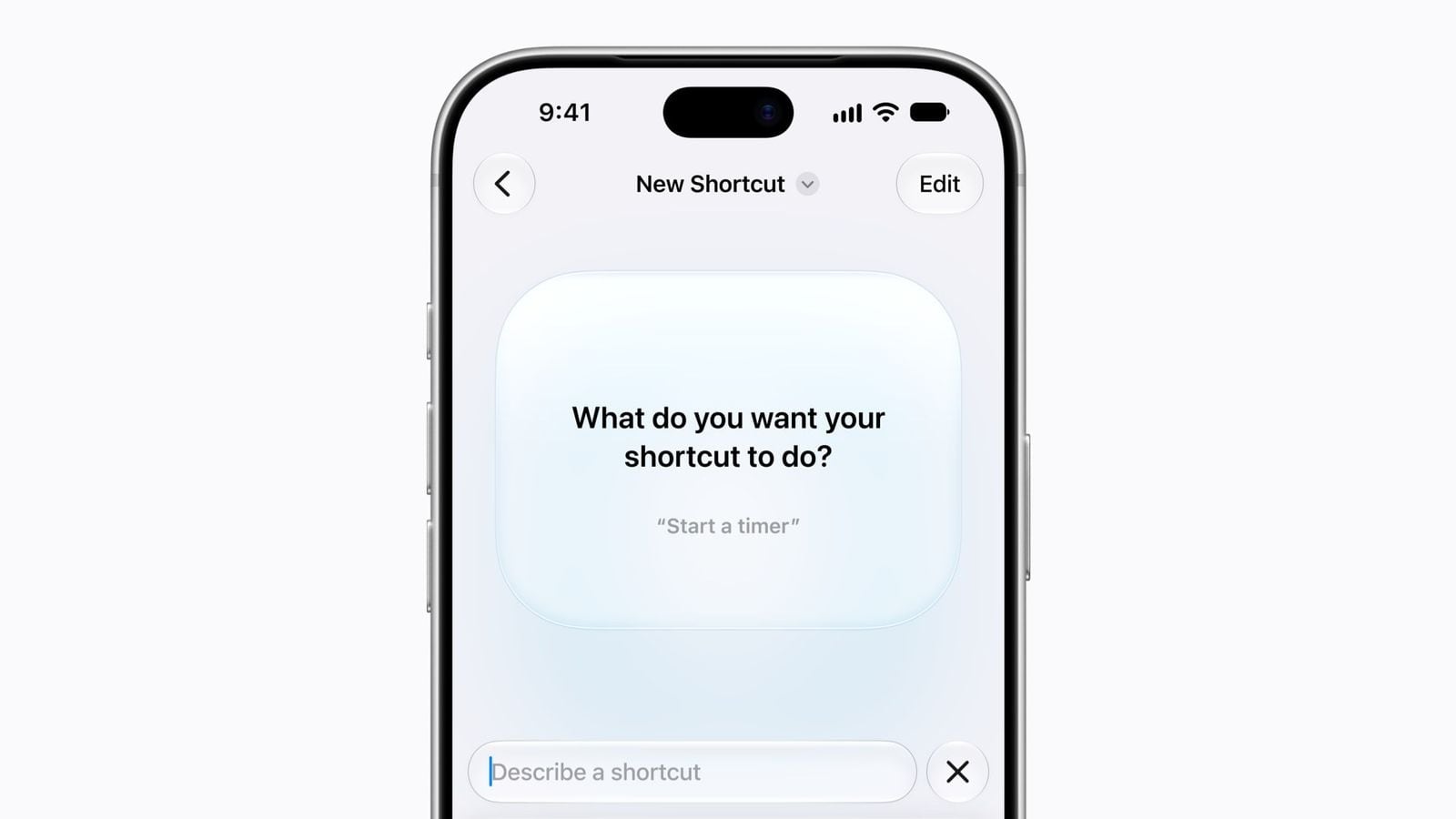 Na iPhone 18 Pro používateľ pomocou nástroja Opísať skratku vytvára skratku Compose a message