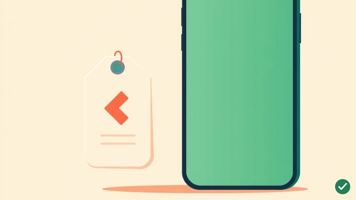 Ilustrácia smartfónu vedľa cenovky s malým šípom smerujúcim nahor