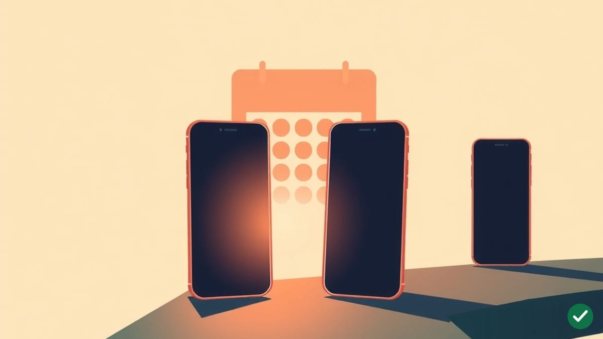 Ilustrácia siluet telefónov na dopravníku, jedna žiari bližšie, ostatné miznú v diaľke