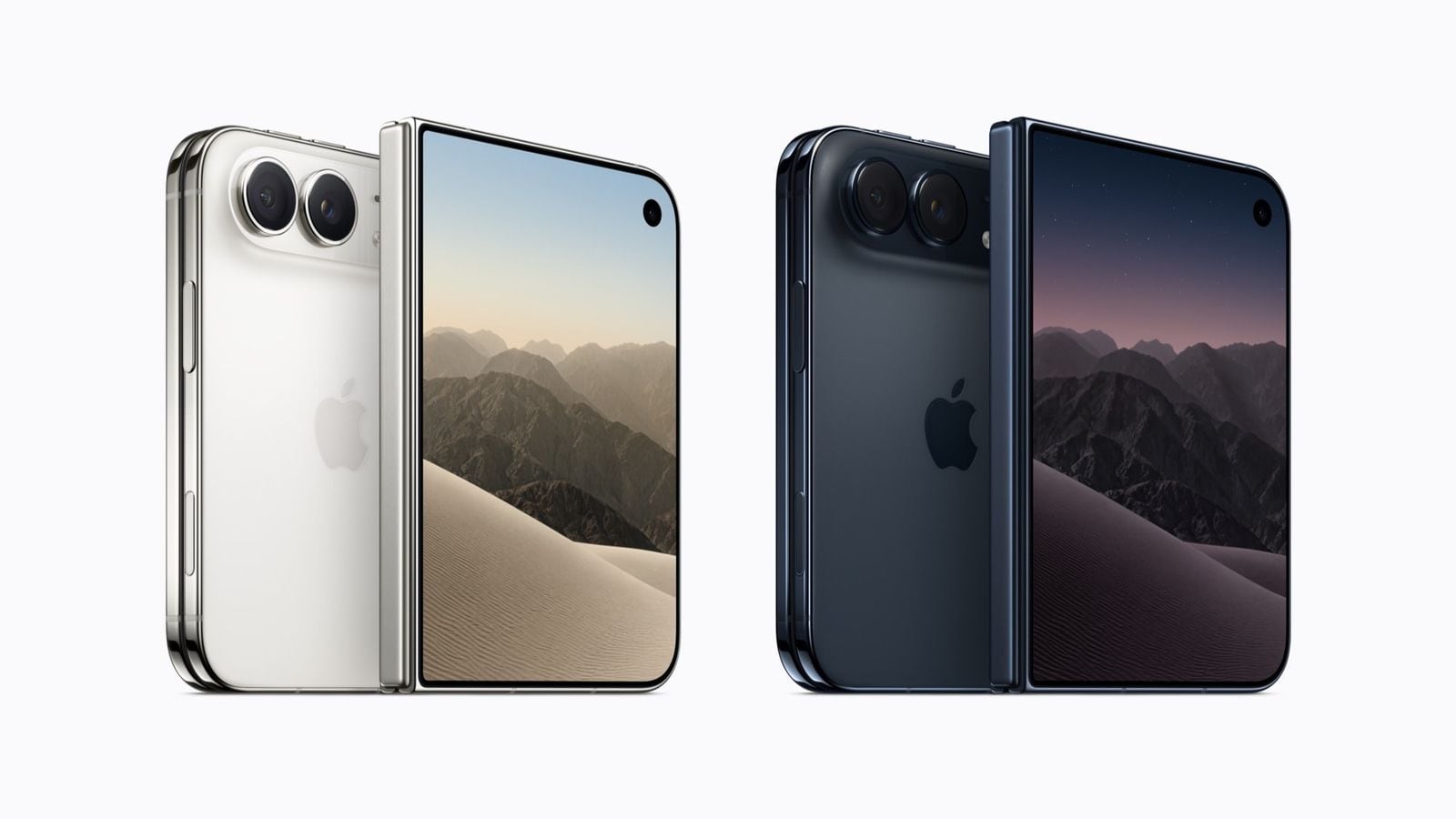 Štyri iPhone Duo z prednej aj zadnej strany vo farbách hviezdna biela a nočná obloha