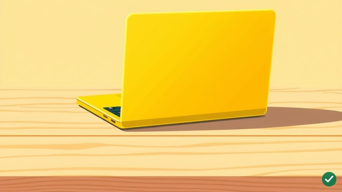 Ilustrácia kompaktného notebooku vo výraznej žltej farbe na svetlom stole